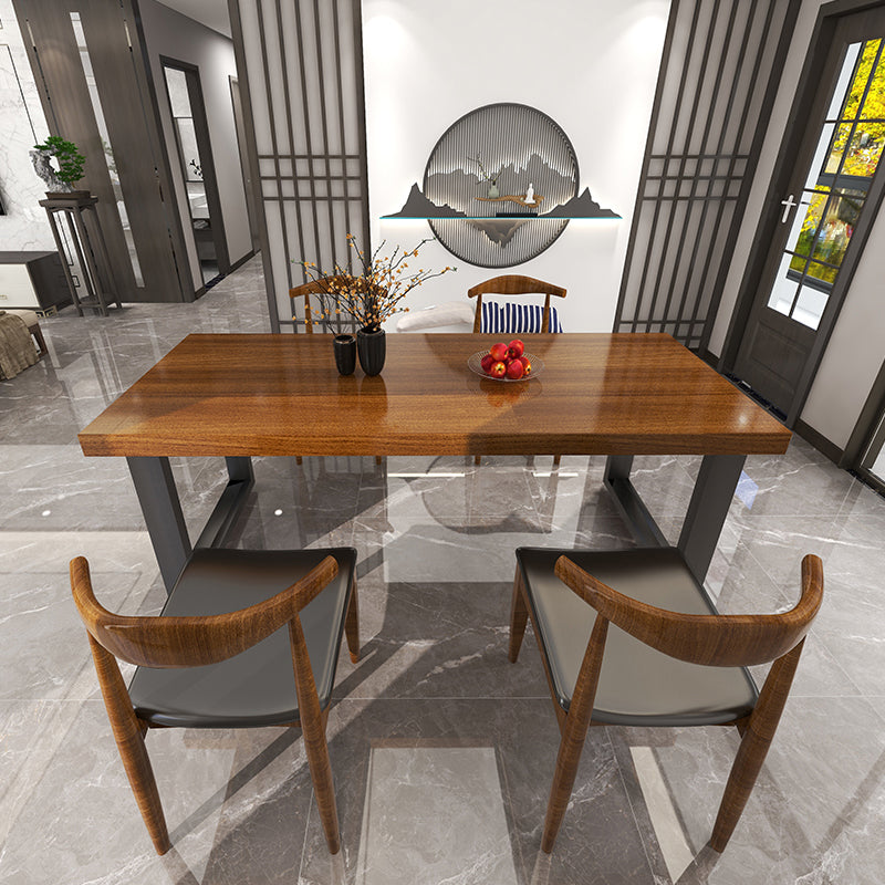 Black Metal Sled Base Table Industrial Dining Site Table with Wood Top