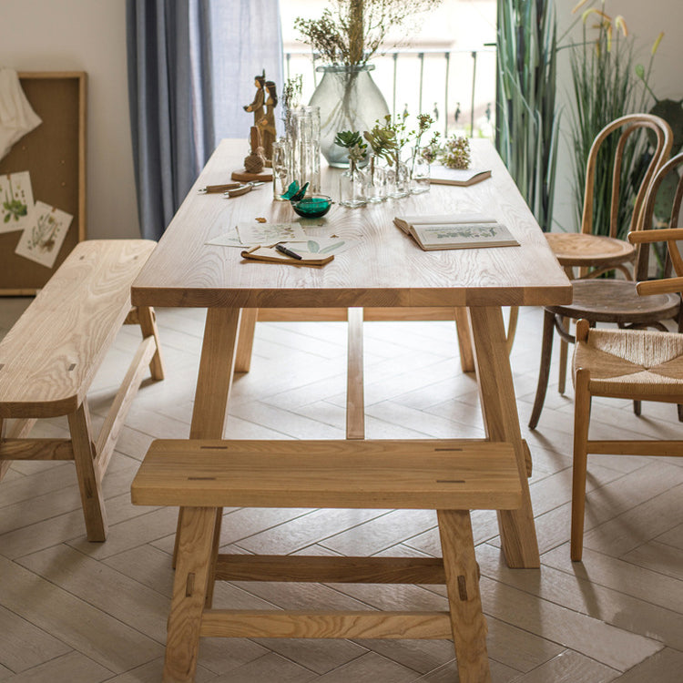 Rectangle Dining Table Natural Contemporary Style Solid Wood Dinner Table for Home Kitchen