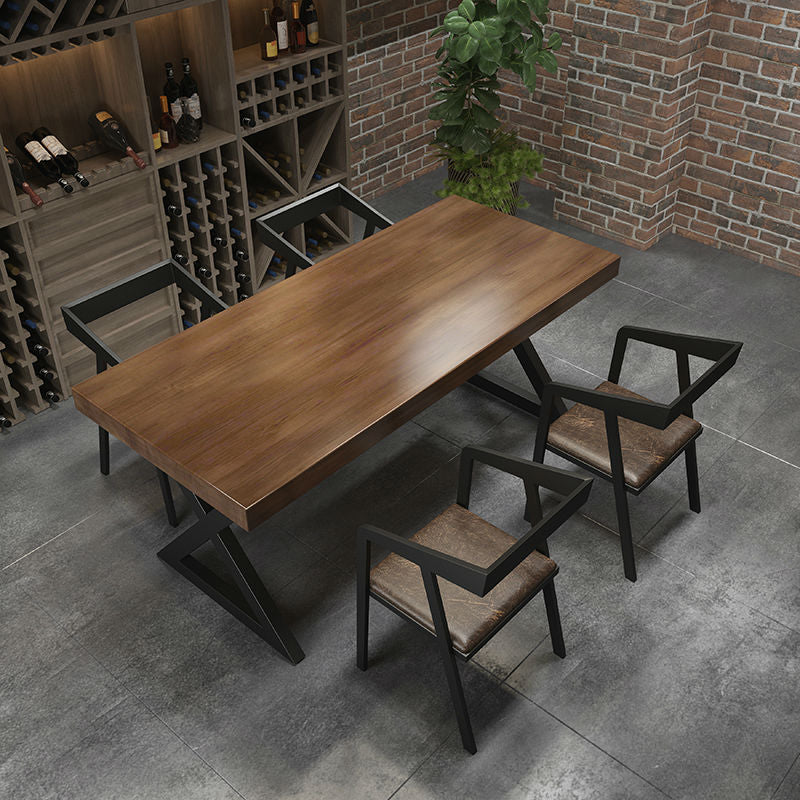 Industrial Rectangle Dinner Table Black Metal Sled Base Dining Site Table
