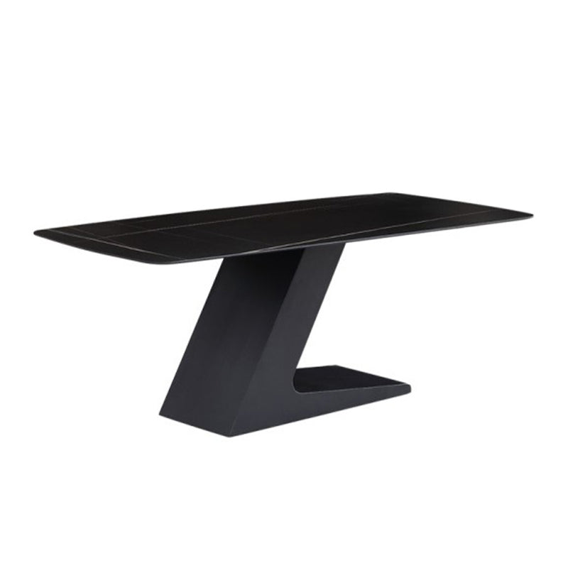 Black Stone Top Dining Table Modern Metal Pedestal Casual Dining Table
