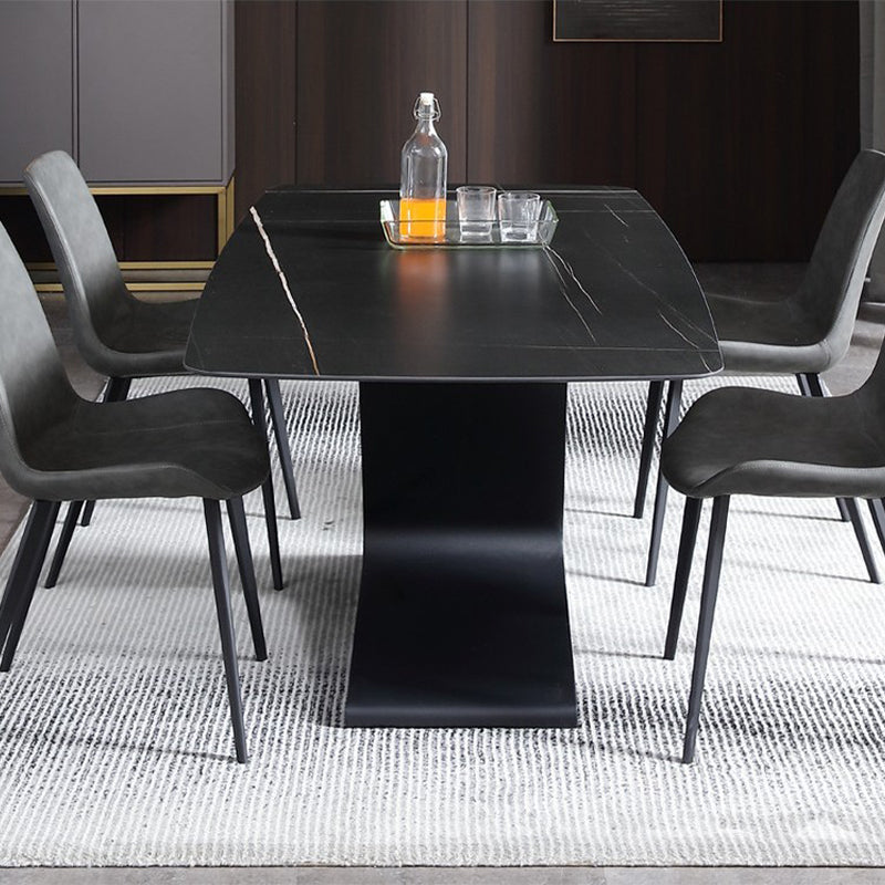 Black Stone Top Dining Table Modern Metal Pedestal Casual Dining Table