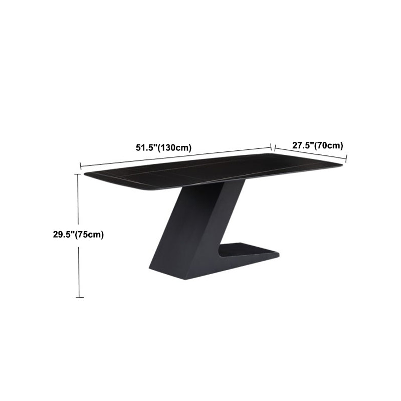 Black Stone Top Dining Table Modern Metal Pedestal Casual Dining Table