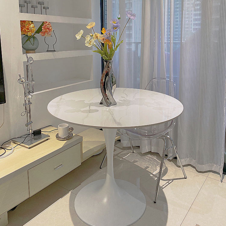 Round Kitchen Table Modern Sintered Stone White Dining Room Table