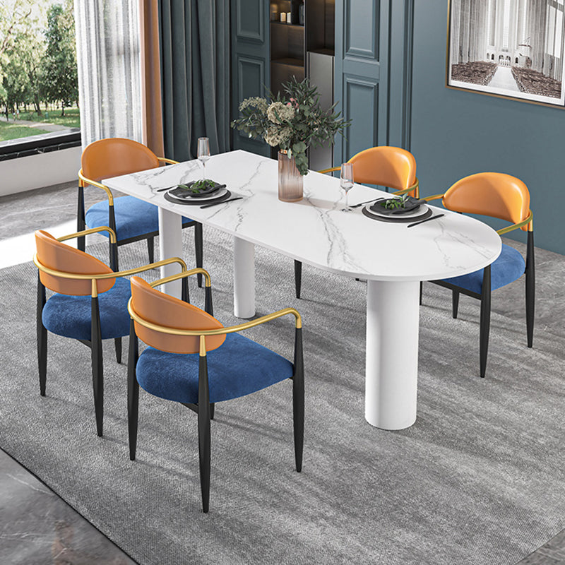 Modern Simple Stone Table for Restaurant Oval Table with White Legs