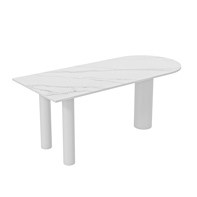 Modern Simple Stone Table for Restaurant Oval Table with White Legs