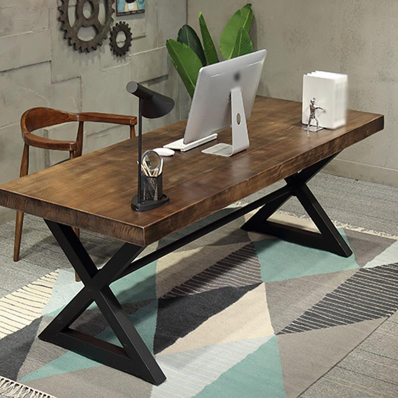 Industrial Coffee Shop Dining Table Rectangle Wood and Metal Base Dining Table