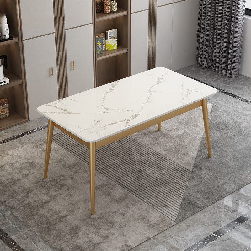 Modern Rectangle Dining Table Sintered Stone Top Table with 4 Iron Legs