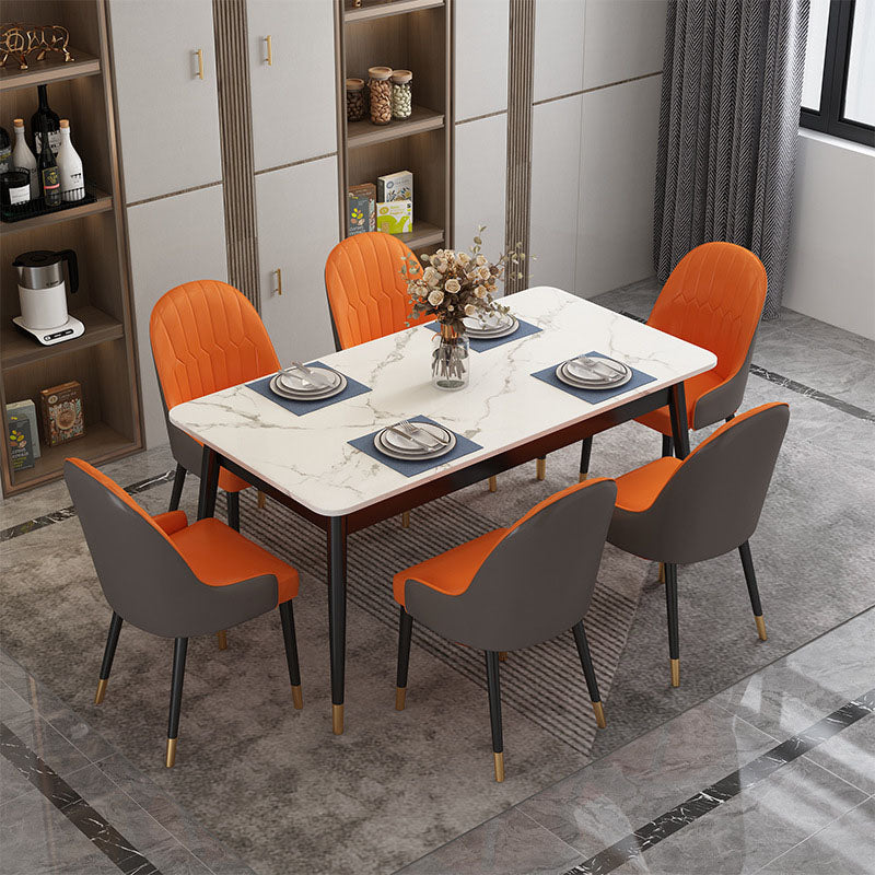 Modern Rectangle Dining Table Sintered Stone Top Table with 4 Iron Legs