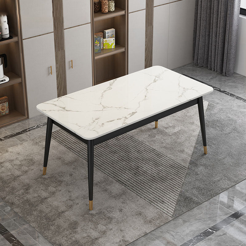 Modern Rectangle Dining Table Sintered Stone Top Table with 4 Iron Legs