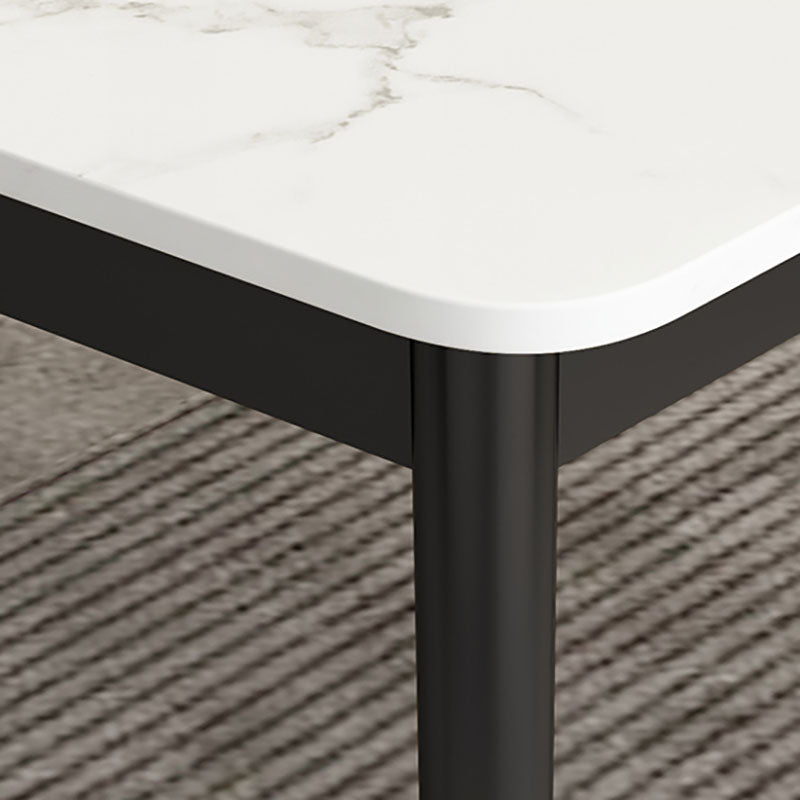 Modern Rectangle Dining Table Sintered Stone Top Table with 4 Iron Legs