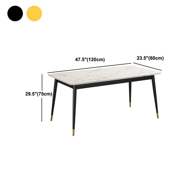 Modern Rectangle Dining Table Sintered Stone Top Table with 4 Iron Legs