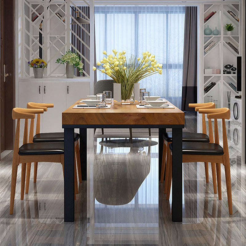 Industrial Solid Wood Top Table Natural and Black Dinner Room Kitchen Table