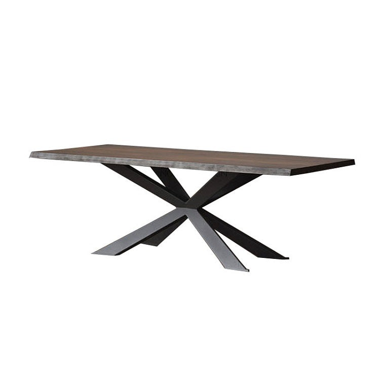 Solid Wood Brown Dining Table Industrial Black Frame Dining Room Table