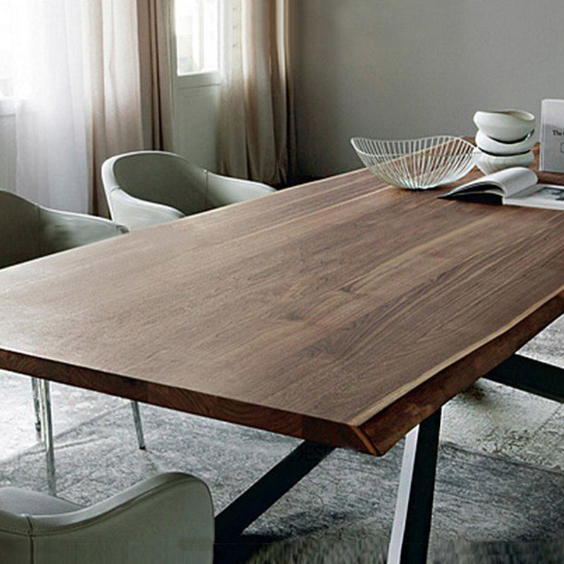 Solid Wood Brown Dining Table Industrial Black Frame Dining Room Table