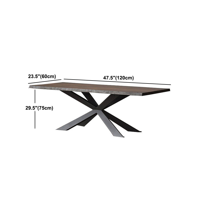 Solid Wood Brown Dining Table Industrial Black Frame Dining Room Table