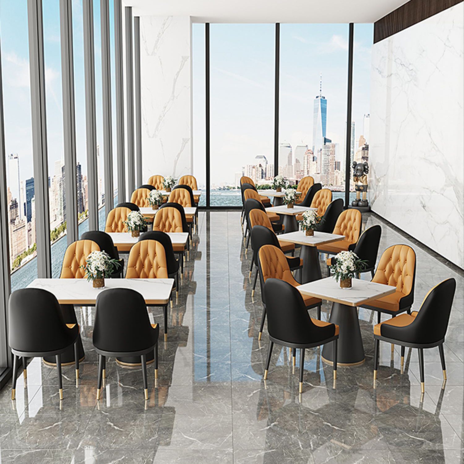 Glam Style Faux Leather Chair Metal Dining Chairs for Home Use