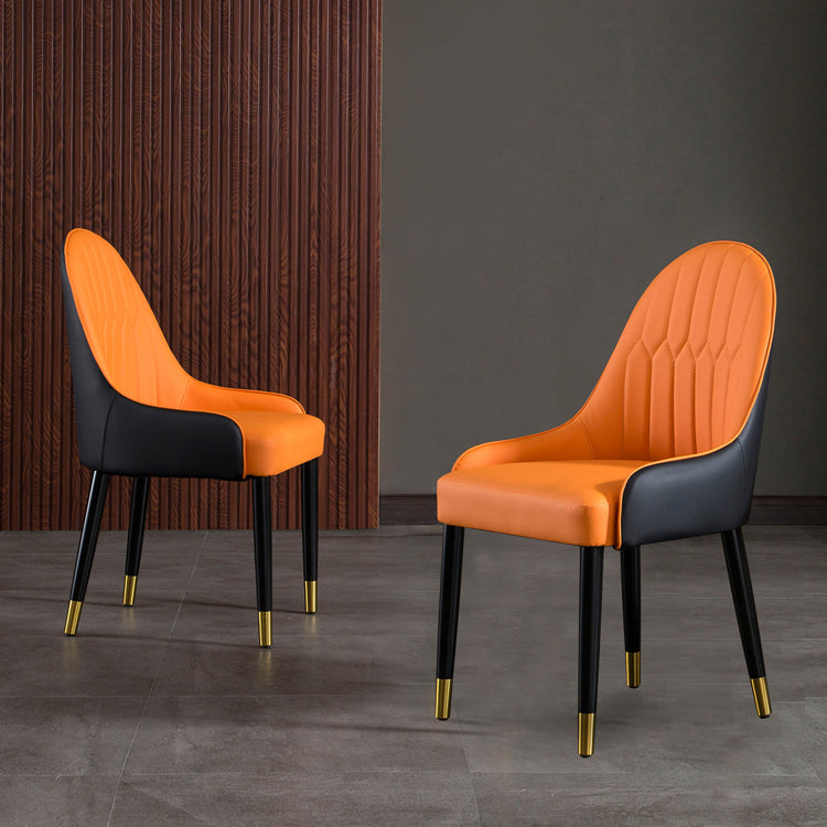 Solid Back Chair Scandinavian Style Arm Leather Dining Side Chairs