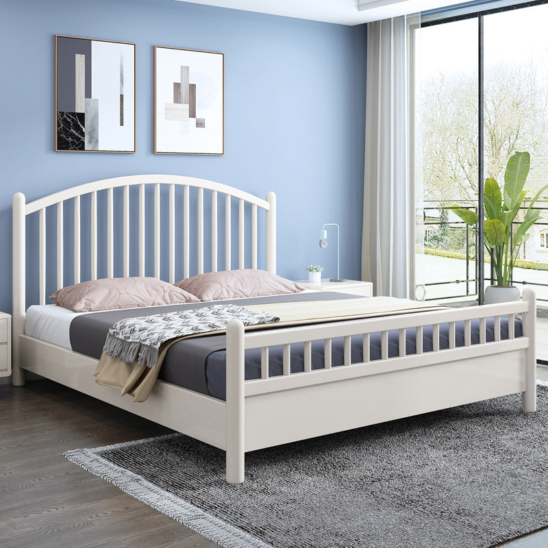 Contemporary Wood Slat Bed Arched Headboard Bed Set in White