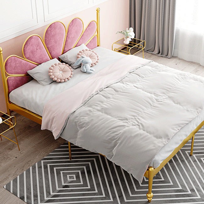 Glam Steel Standard Bed with Upholstered Headboard, 47" Tall Panel Bed