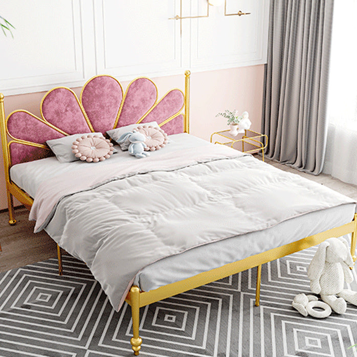 Glam Steel Standard Bed with Upholstered Headboard, 47" Tall Panel Bed