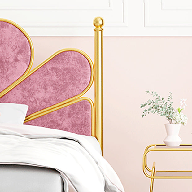 Glam Steel Standard Bed with Upholstered Headboard, 47" Tall Panel Bed