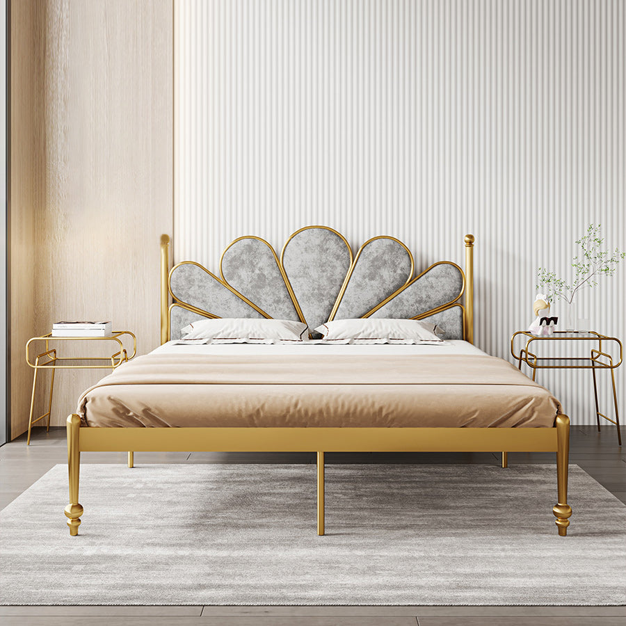 Glam Steel Standard Bed with Upholstered Headboard, 47" Tall Panel Bed