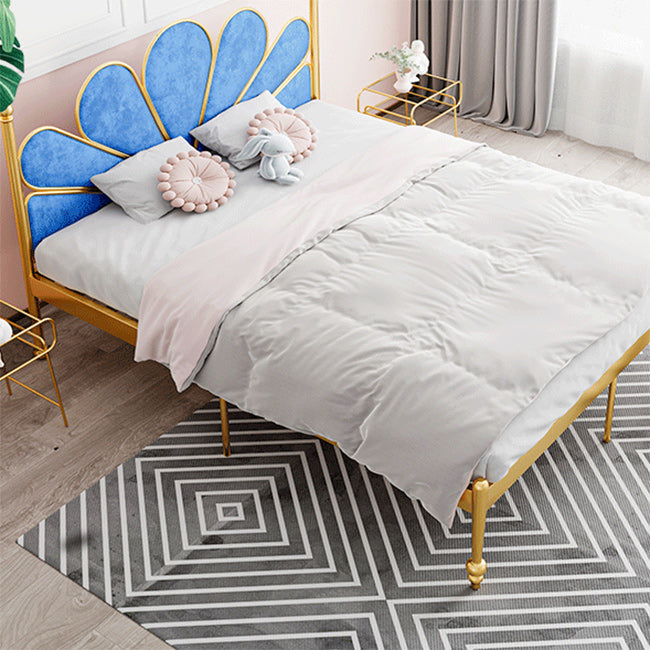 Glam Steel Standard Bed with Upholstered Headboard, 47" Tall Panel Bed