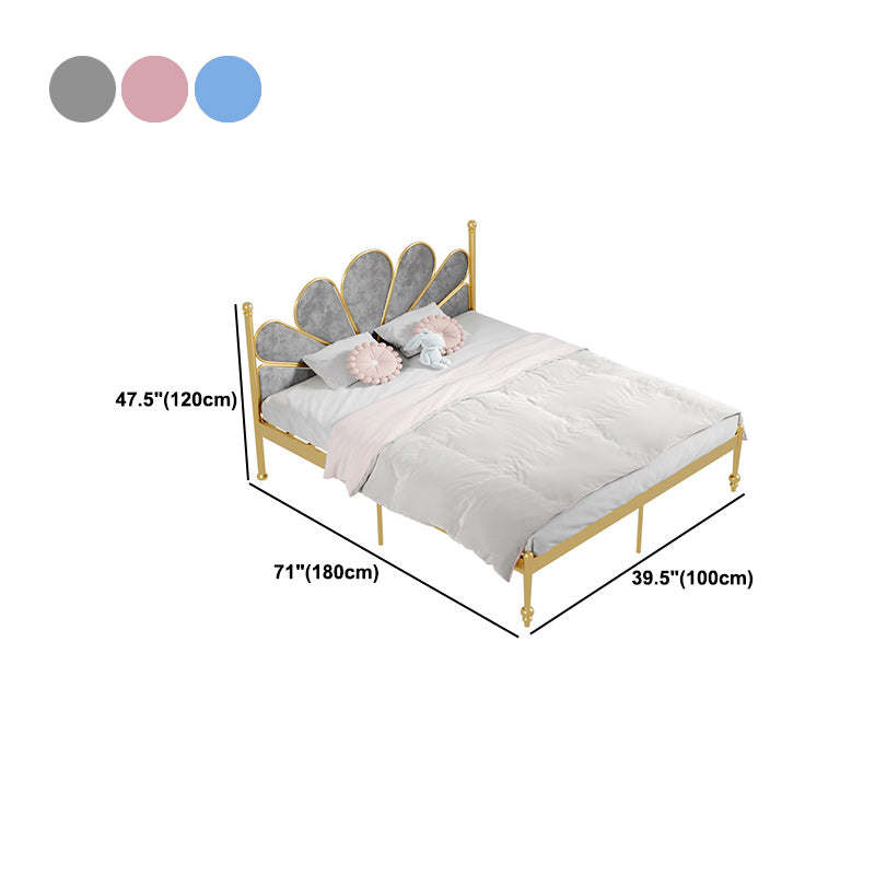 Glam Steel Standard Bed with Upholstered Headboard, 47" Tall Panel Bed