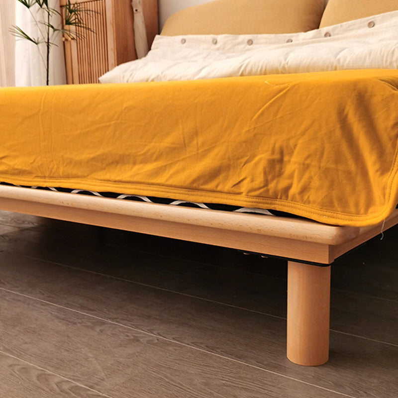 Solid Wood Platform Bed Scandinavian Low Profile Bed Frame in Brown