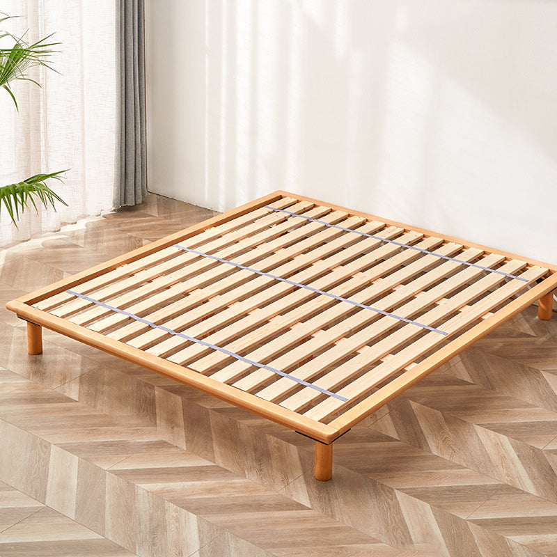 Solid Wood Platform Bed Scandinavian Low Profile Bed Frame in Brown