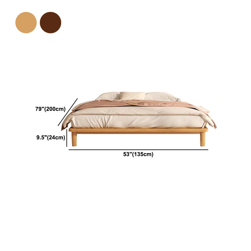 Solid Wood Platform Bed Scandinavian Low Profile Bed Frame in Brown