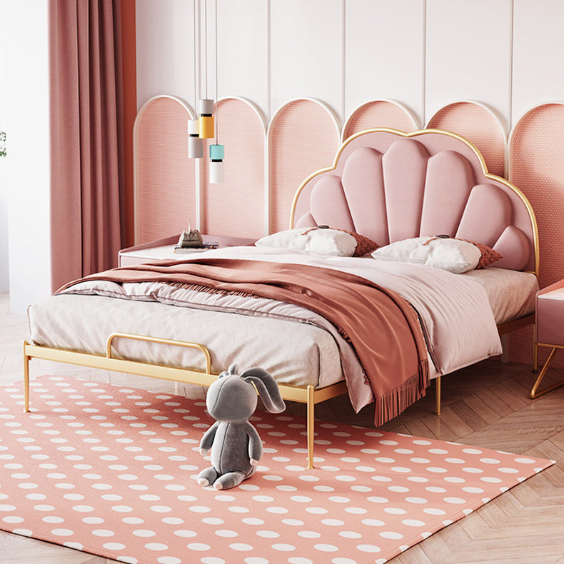 Standard Bed Upholstered Low Profile Bed Frame in Gold Finish