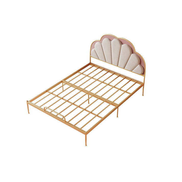 Standard Bed Upholstered Low Profile Bed Frame in Gold Finish