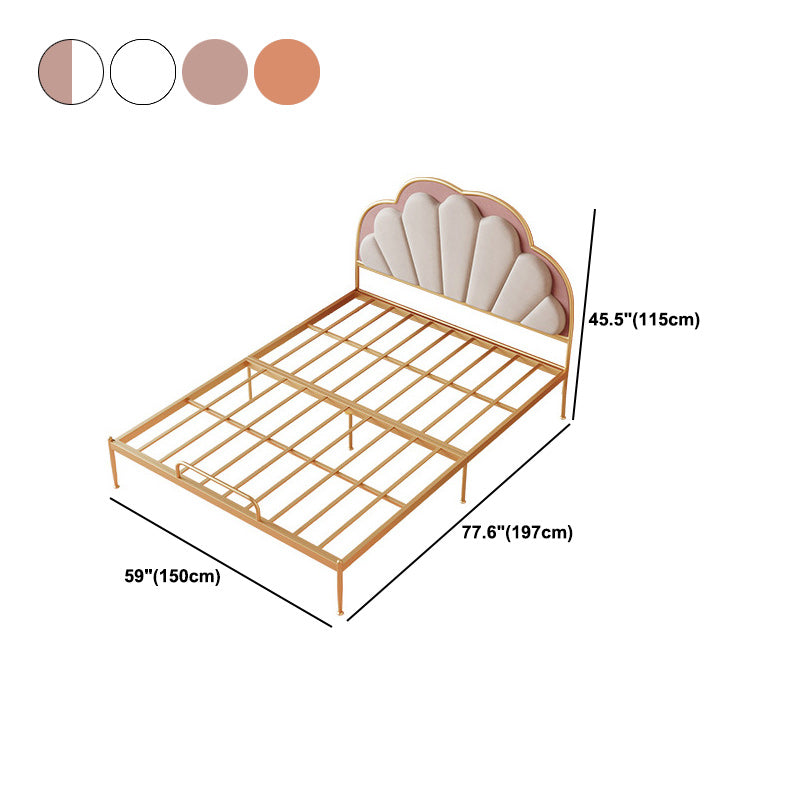 Standard Bed Upholstered Low Profile Bed Frame in Gold Finish