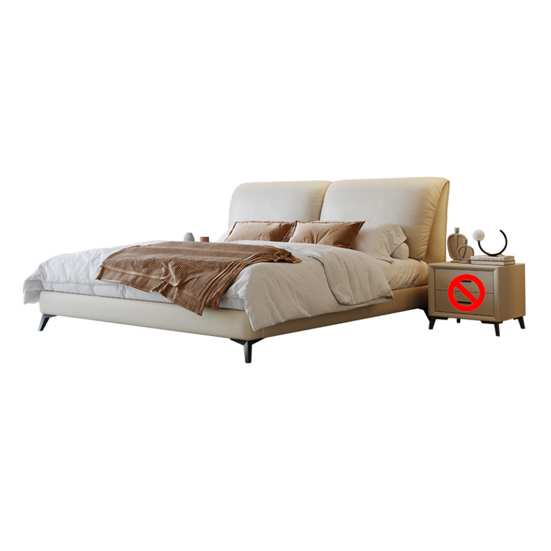 Contemporary Genuine Leather Bed Frame Beige Standard Bed with Metal Legs
