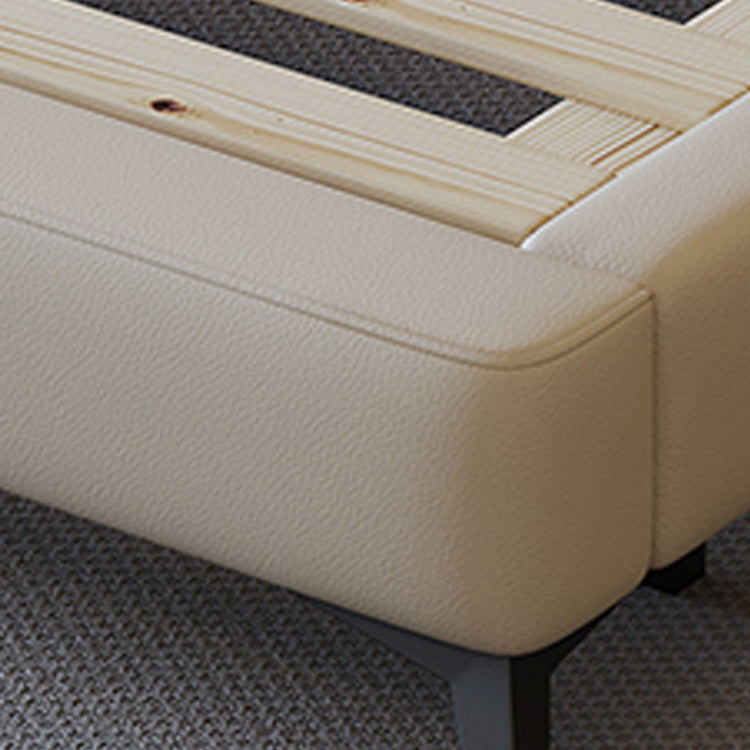 Contemporary Genuine Leather Bed Frame Beige Standard Bed with Metal Legs