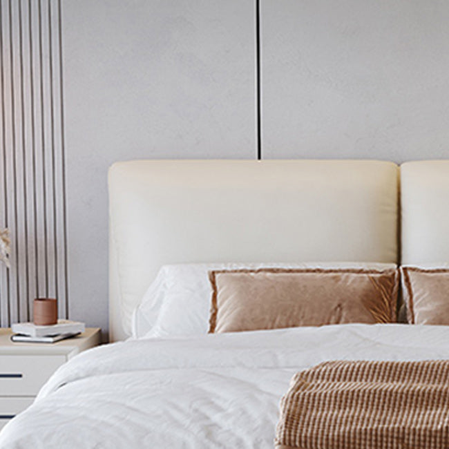 Contemporary Genuine Leather Bed Frame Beige Standard Bed with Metal Legs