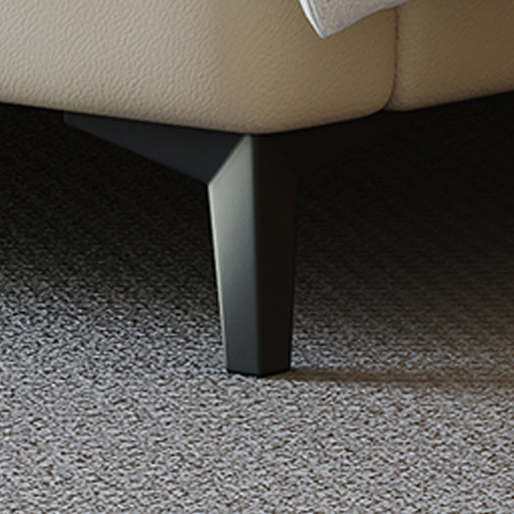 Contemporary Genuine Leather Bed Frame Beige Standard Bed with Metal Legs