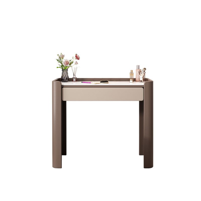 29.53" H Wood/Stone Vanity Table Stool Set 2/5 Drawers Dresser in Brown