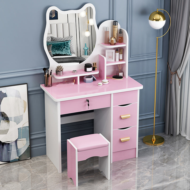 4 Drawers 31.5" Wide Vanity Set Nordic Wood Dressing Table with Stool and Mirror