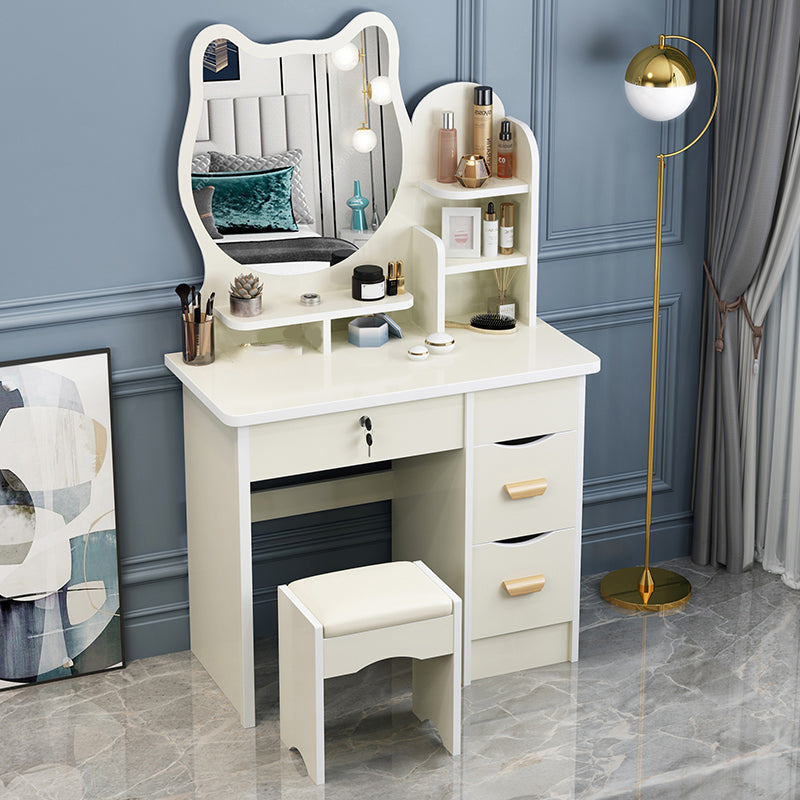 4 Drawers 31.5" Wide Vanity Set Nordic Wood Dressing Table with Stool and Mirror