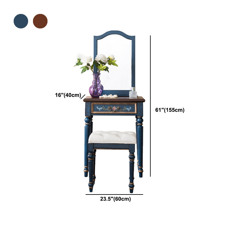 Victorian Wood Vanity Table with Mirror and Stool 15.75" D Vanity Table Set