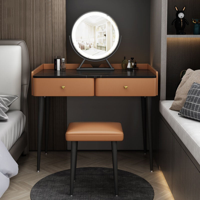 Contemporary Stone Top Make-up Vanity with 2 Storage Drawers