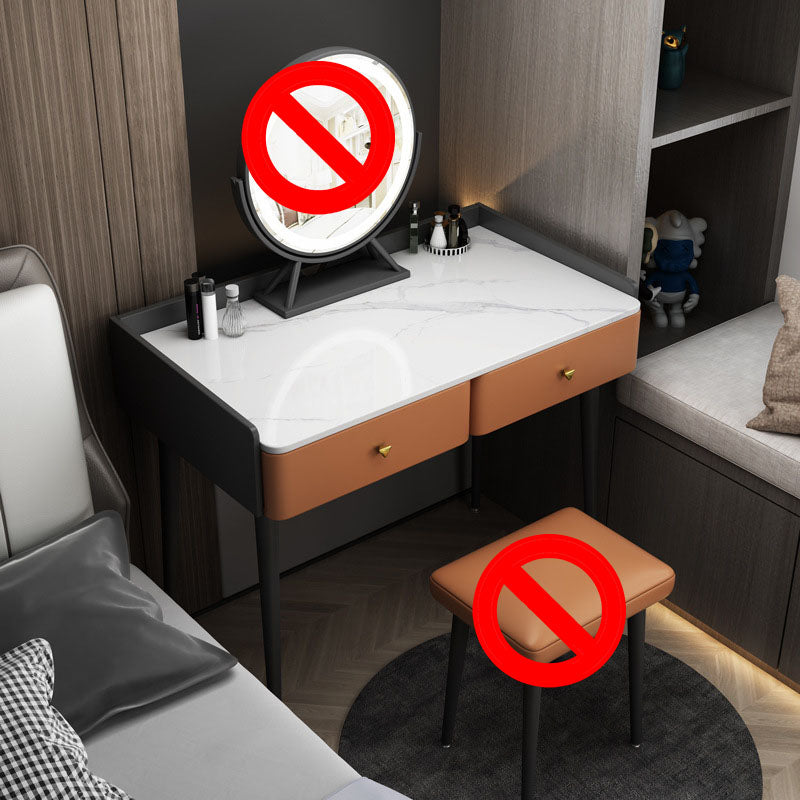 Contemporary Stone Top Make-up Vanity with 2 Storage Drawers