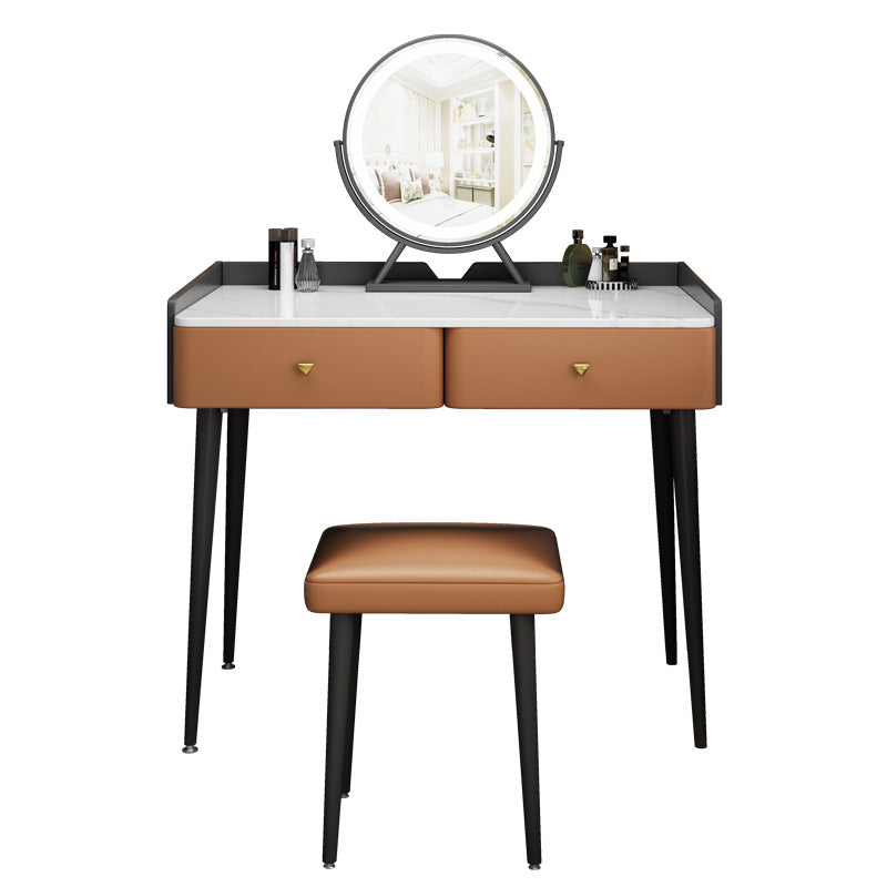 Contemporary Stone Top Make-up Vanity with 2 Storage Drawers