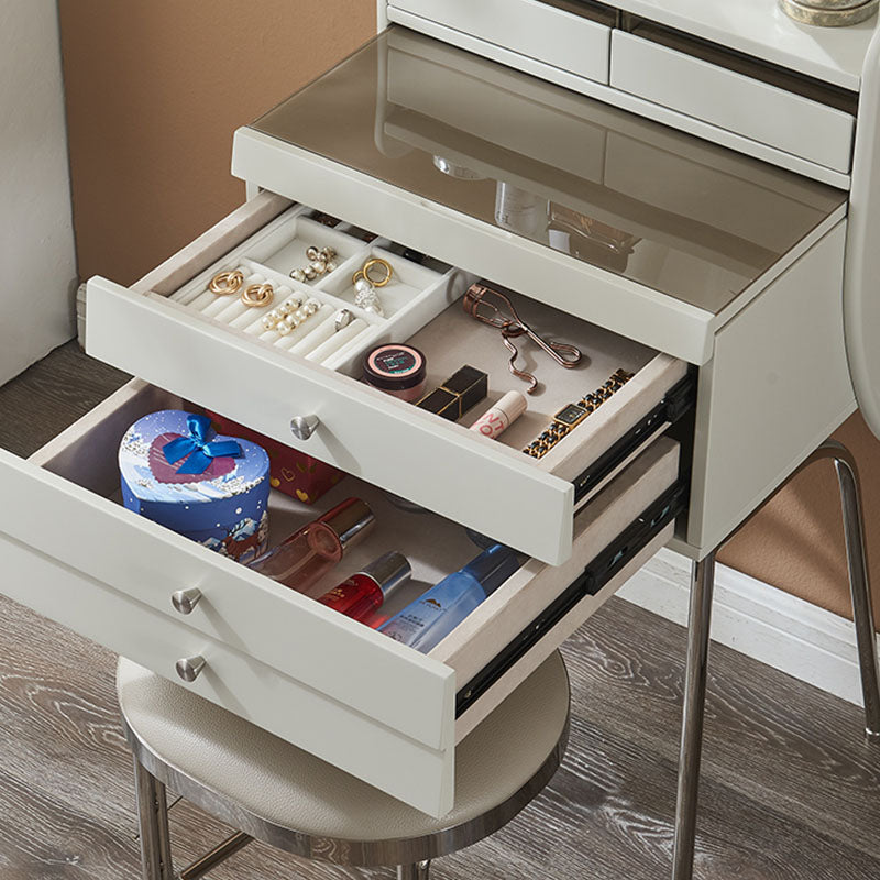 Contemporary Vanity Dressing Table Glass Top Vanity Makeup Table Set