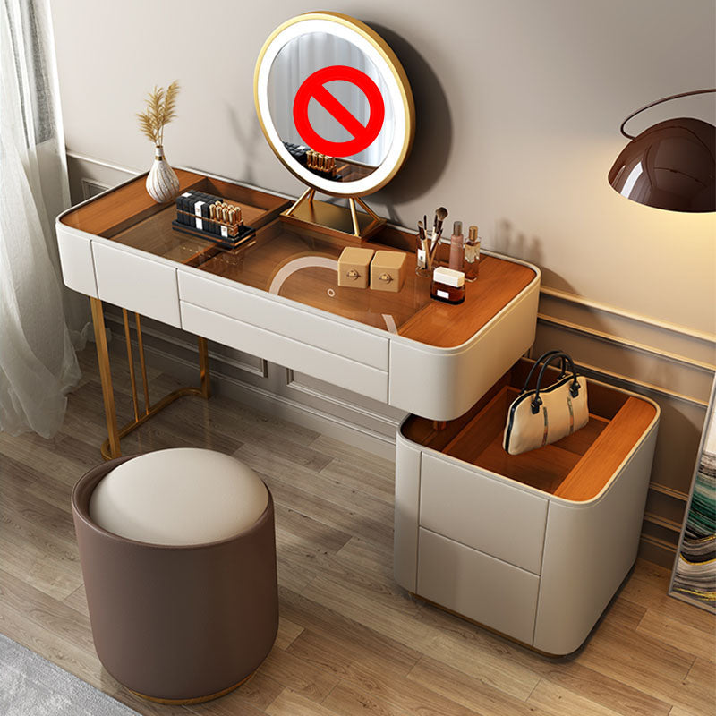 Contemporary Faux Leather Vanity Tables 4 Drawer Glass Top Makeup Vanity Desk