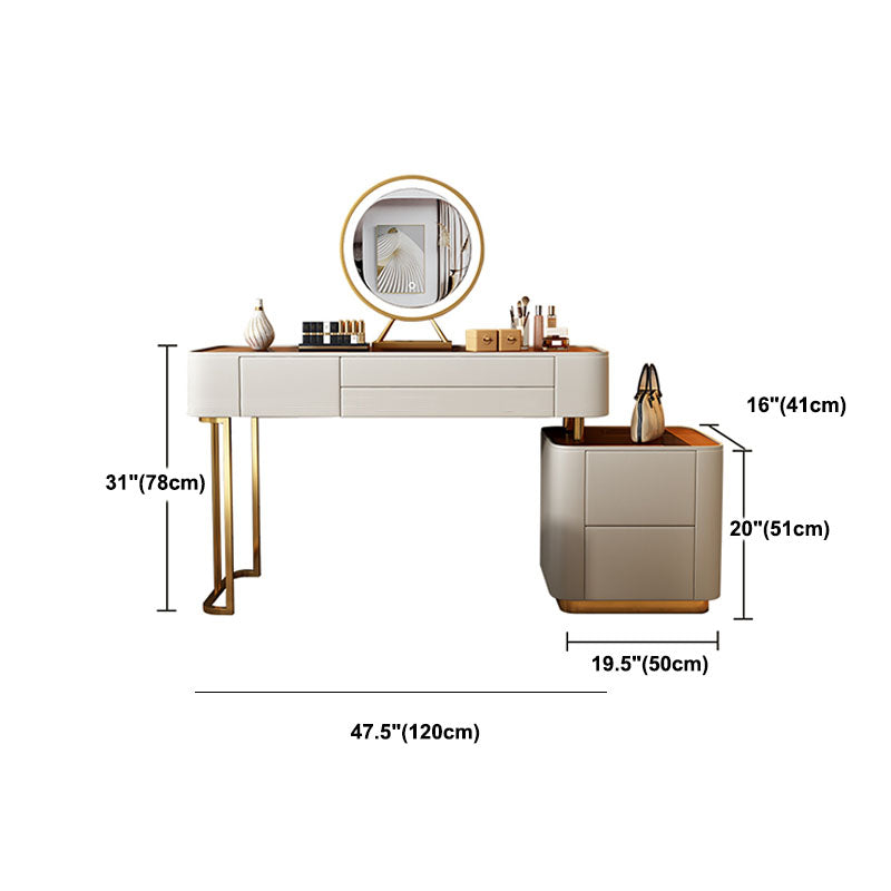 Contemporary Faux Leather Vanity Tables 4 Drawer Glass Top Makeup Vanity Desk