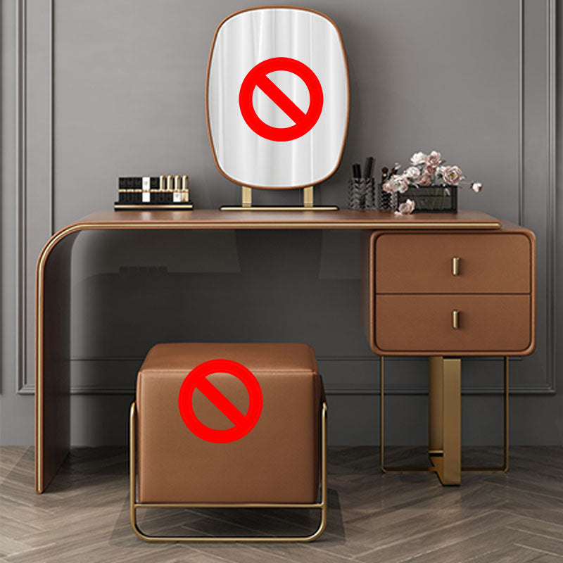 Contemporary Faux Leather and Wood 2-Drawer Makeup Vanity Desk