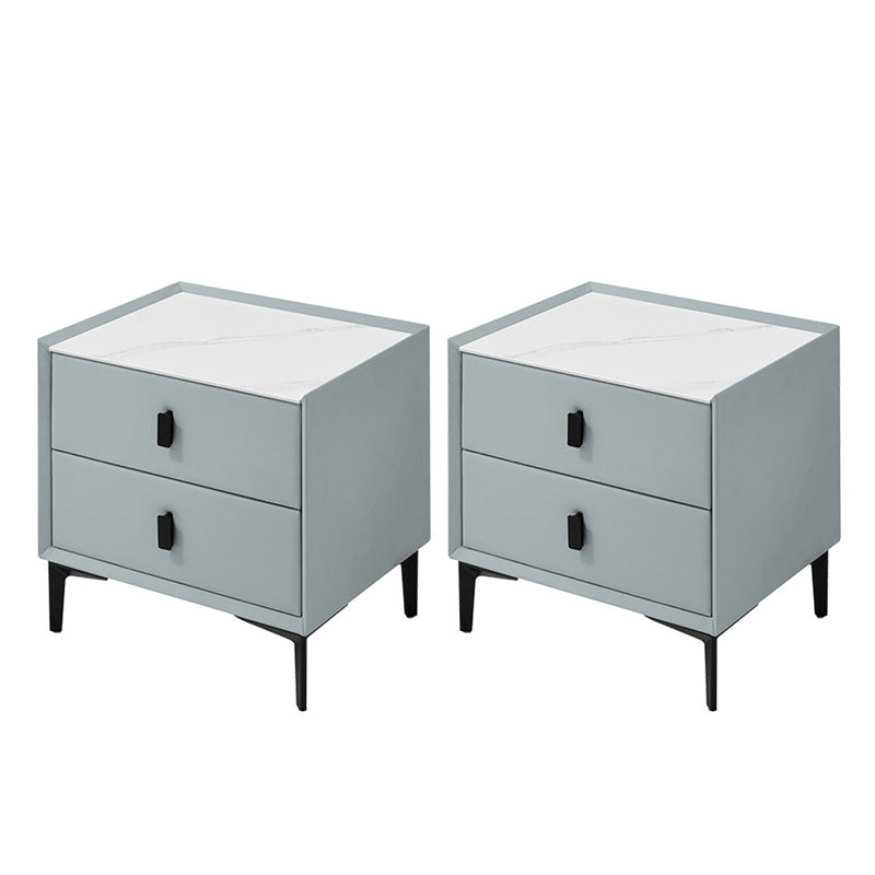 Wood and Stone Bedside Cabinet Modern Drawers Included Night Table Drawer Storage